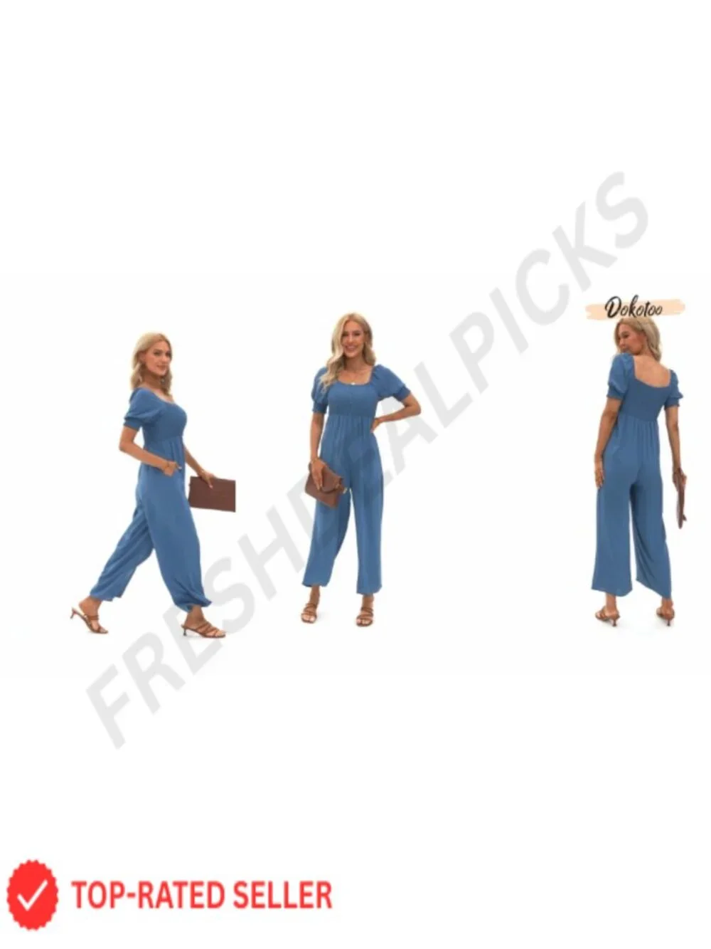 Womens 100% Polyester Jumpsuit with Lantern Sleeves, Wide Leg Overalls with